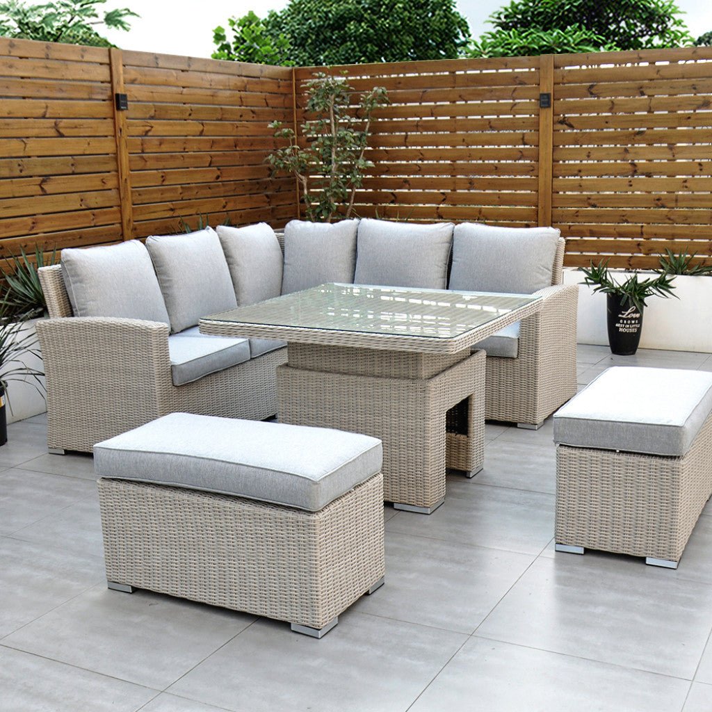 Sorrento - Corner Dining Set with Square Rising Table (White Washed) - Rathwood Store