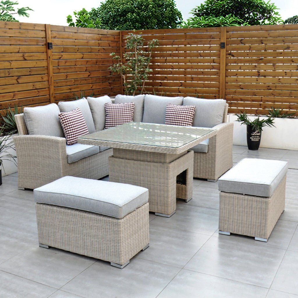 Sorrento - Corner Dining Set with Square Rising Table (White Washed) - Rathwood Store