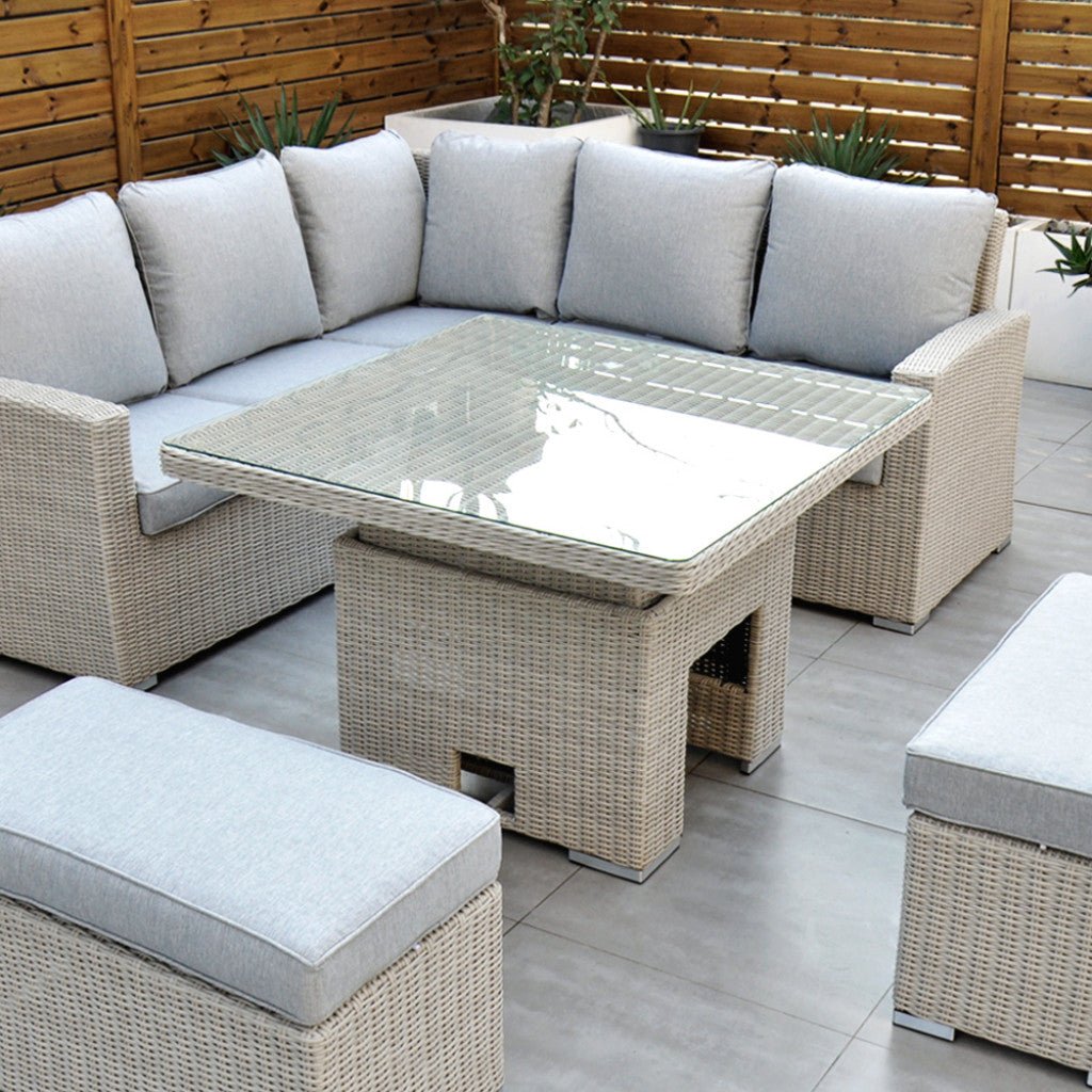 Sorrento - Corner Dining Set with Square Rising Table (White Washed) - Rathwood Store