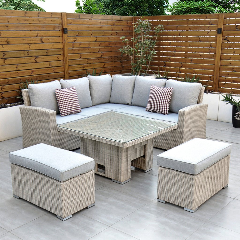 Sorrento - Corner Dining Set with Square Rising Table (White Washed) - Rathwood Store
