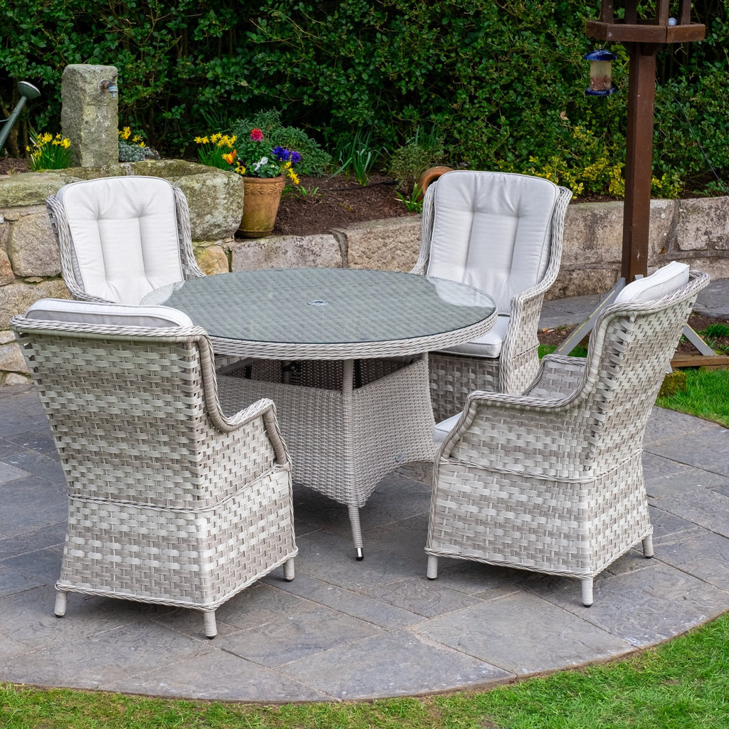 Sorrento Deluxe - 4 Seater Set with Round Table (White Wash) - Rathwood Store