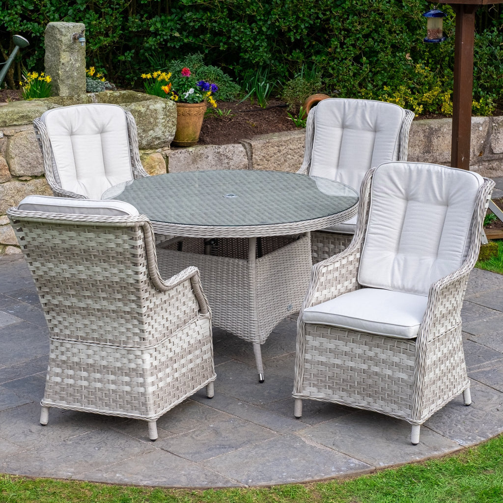 Sorrento Deluxe - 4 Seater Set with Round Table (White Wash) - Rathwood Store