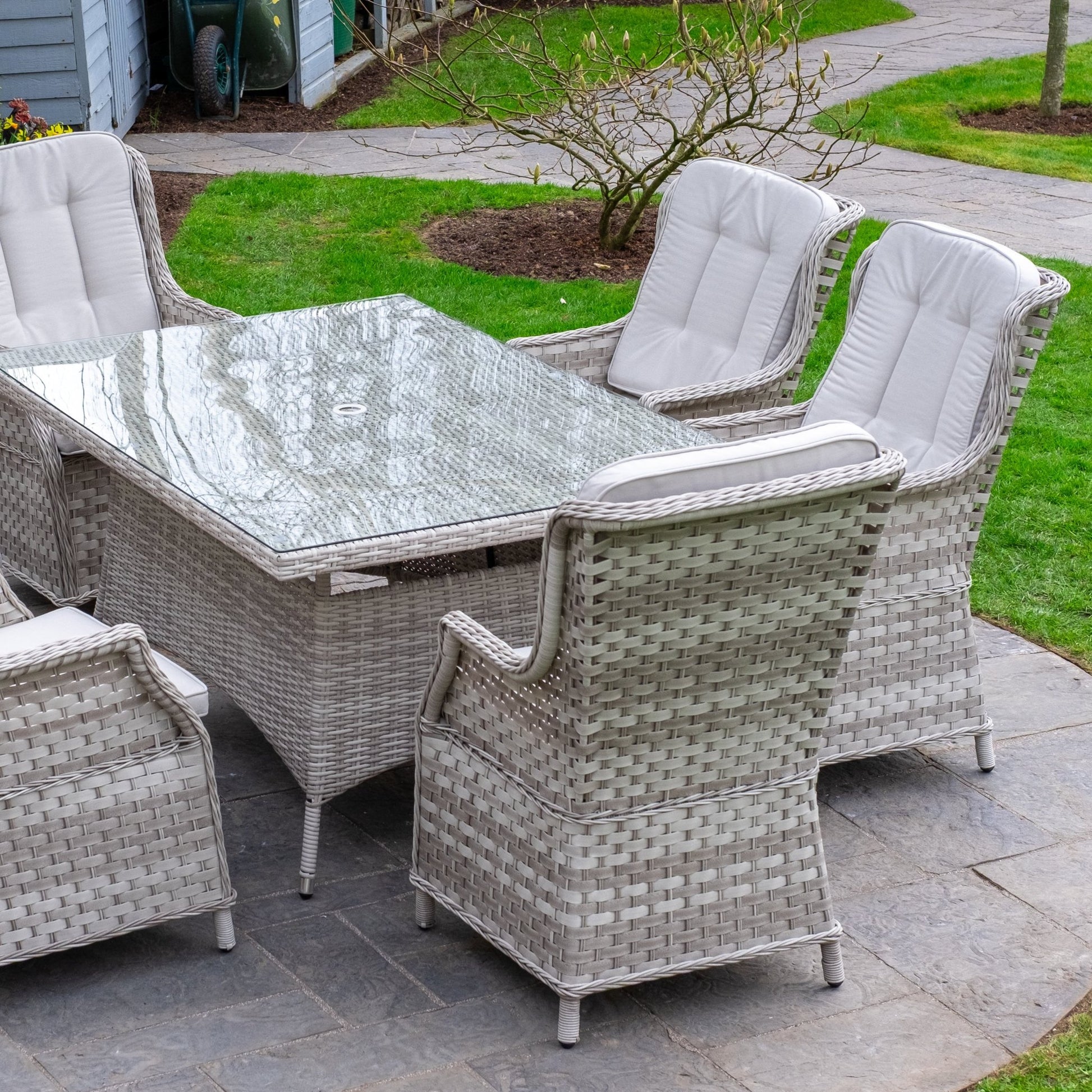 Sorrento Deluxe - 6 Seater Set with Rectangular Table (White Wash) - Rathwood Store