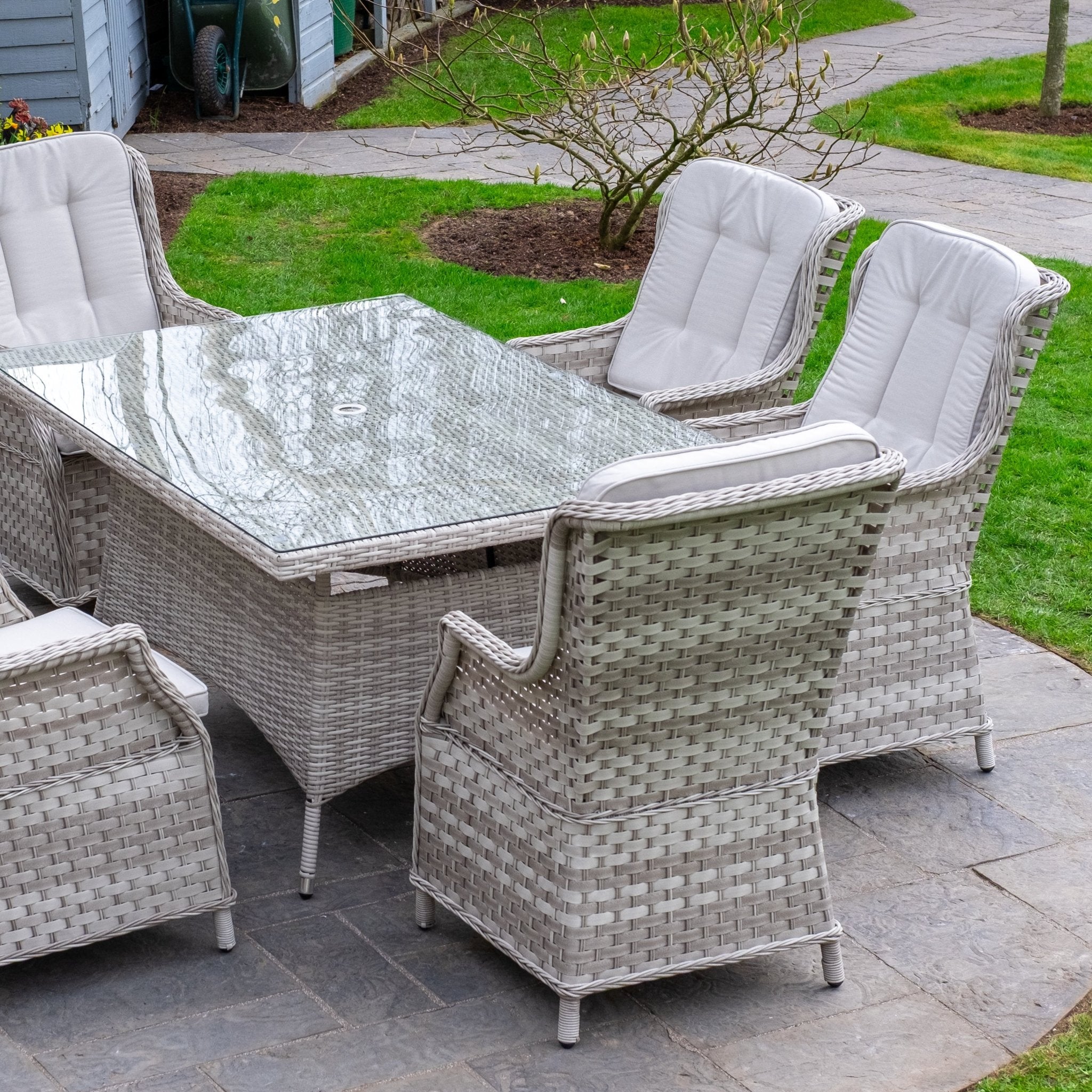 Sorrento Deluxe - 6 Seater Set with Rectangular Table (White Wash) - Rathwood Store