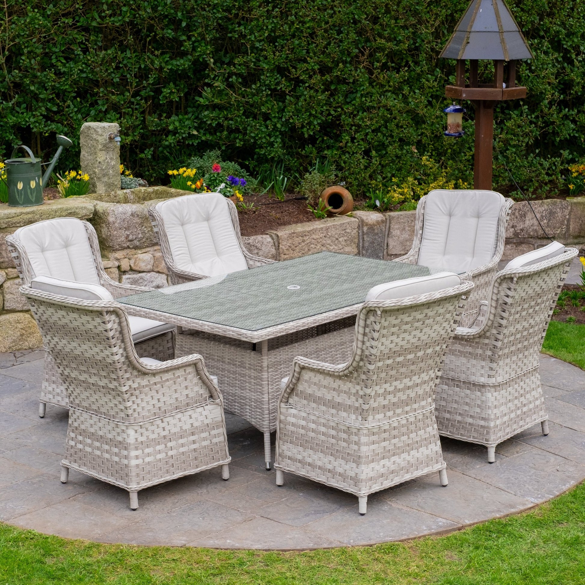 Sorrento Deluxe - 6 Seater Set with Rectangular Table (White Wash) - Rathwood Store