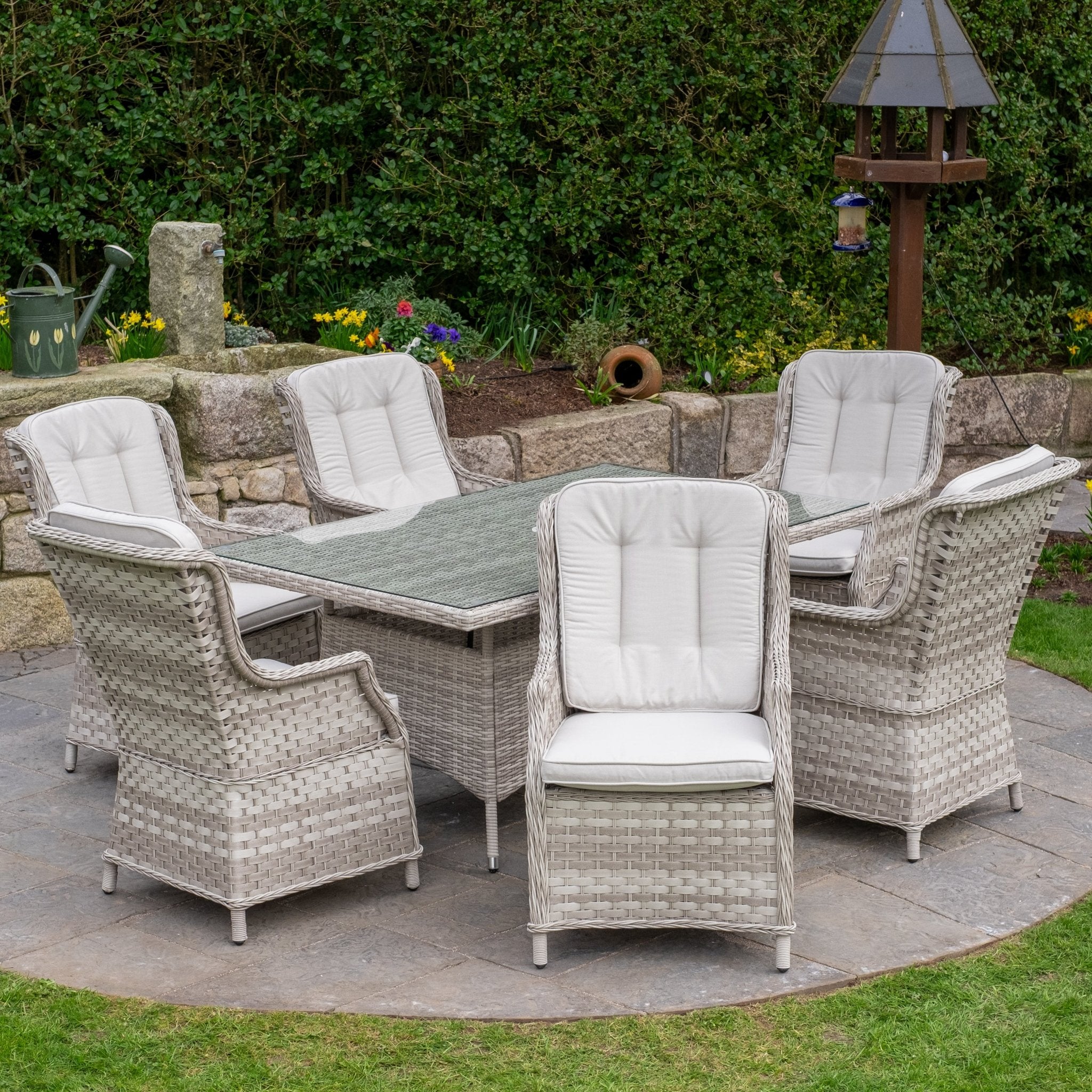 Sorrento Deluxe - 6 Seater Set with Rectangular Table (White Wash) - Rathwood Store