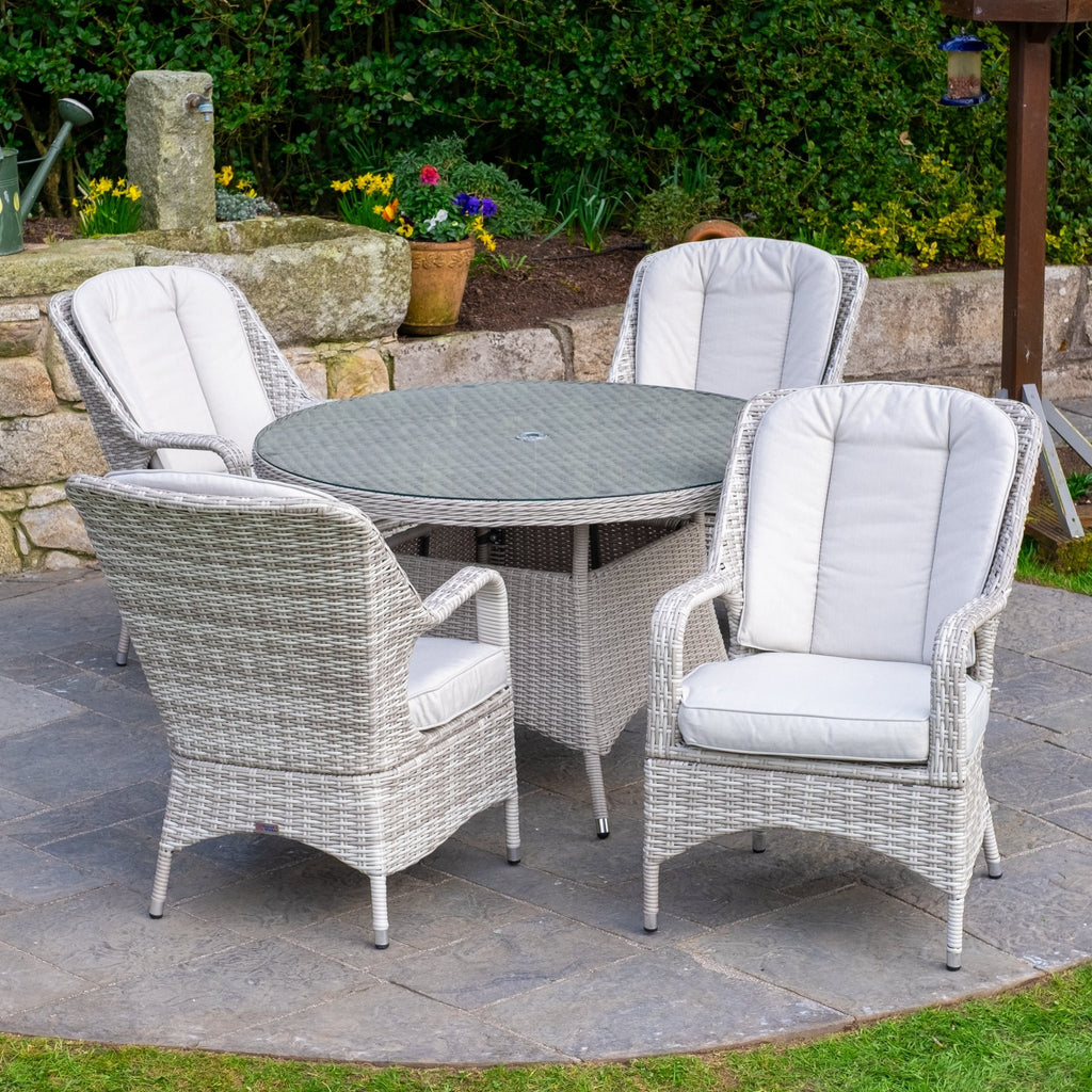 Sorrento Premium - 4 Seater Set with Round Table (White Wash) - Rathwood Store