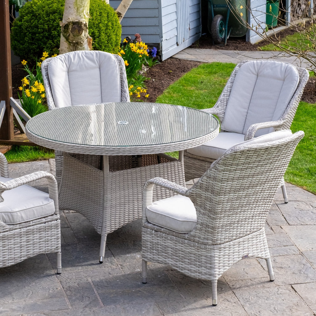Sorrento Premium - 4 Seater Set with Round Table (White Wash) - Rathwood Store