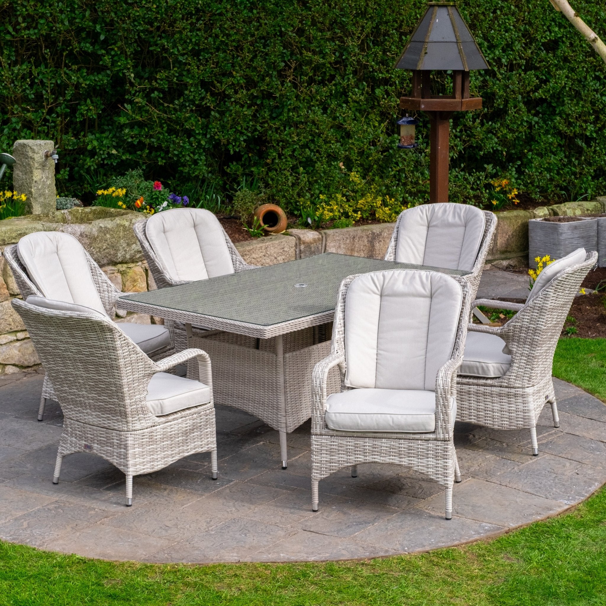 Sorrento Premium - 6 Seater Set with Rectangular Table (White Wash) - Rathwood Store