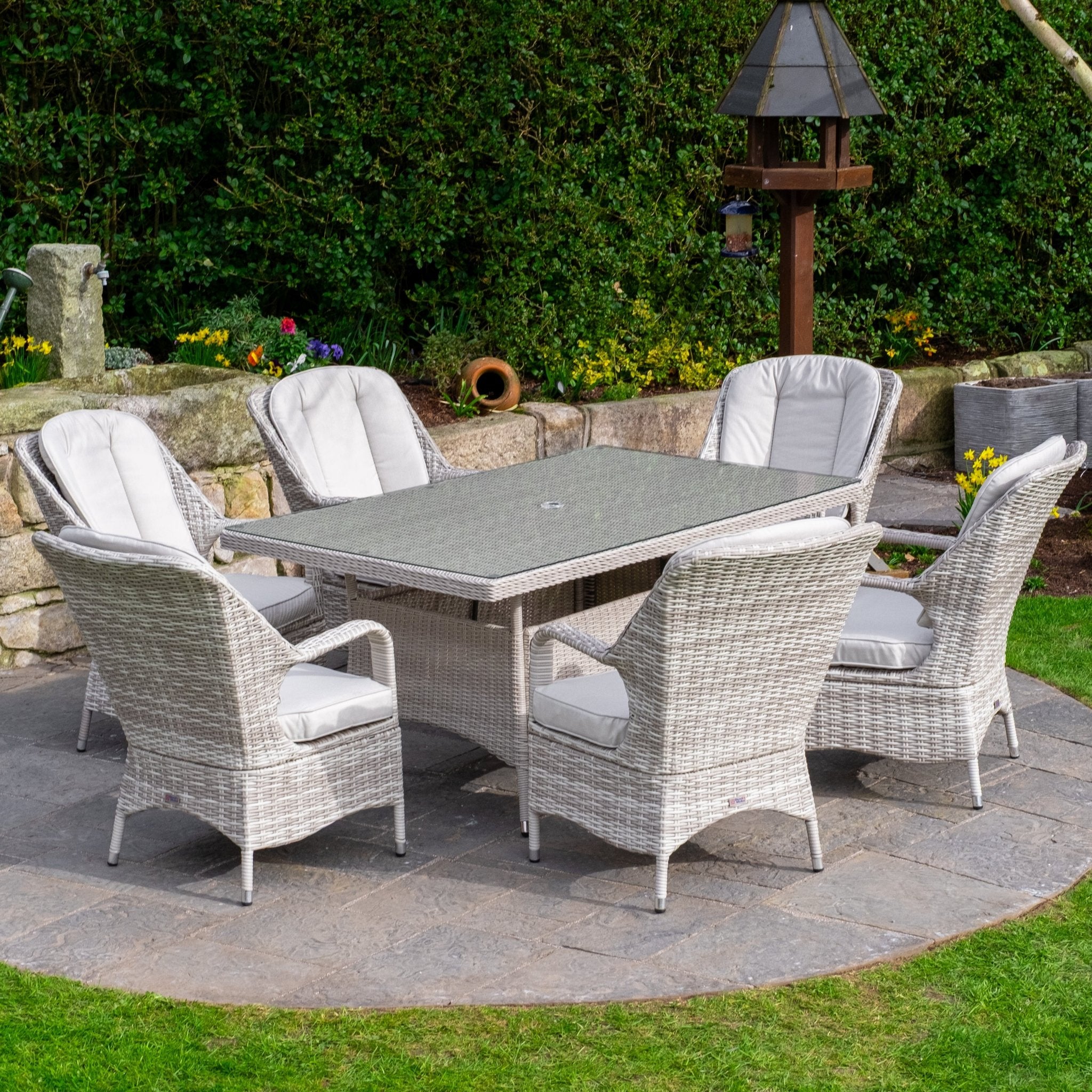 Sorrento Premium - 6 Seater Set with Rectangular Table (White Wash) - Rathwood Store