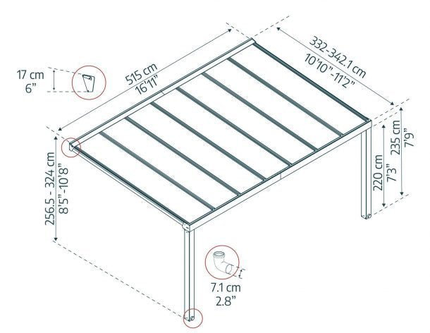 Stockholm 11 ft. x 17 ft. Patio Cover Kit - Grey, Clear Glazing - Rathwood Store