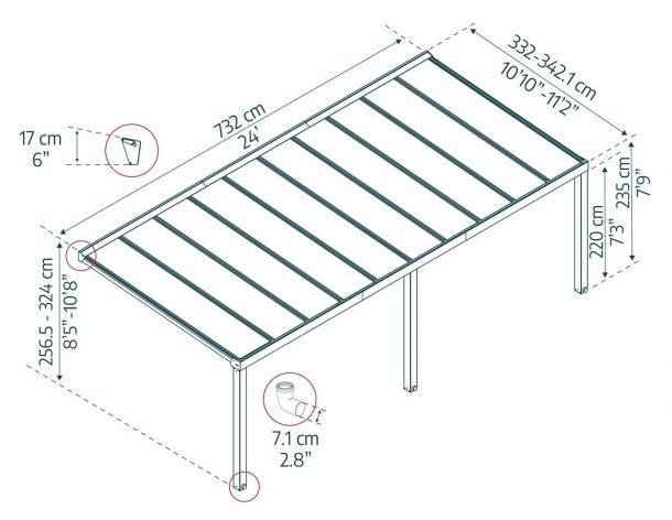 Stockholm 11 ft. x 24 ft. Patio Cover Kit - Grey, Clear Glazing - Rathwood Store