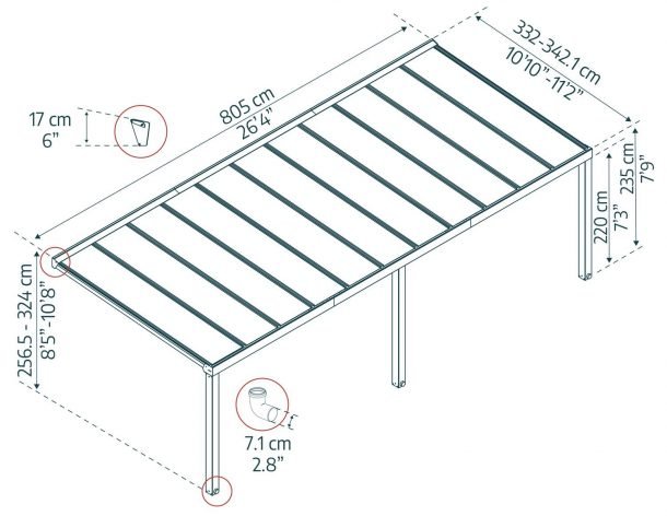 Stockholm 11 ft. x 26 ft. Patio Cover Kit - Grey, Clear Glazing - Rathwood Store
