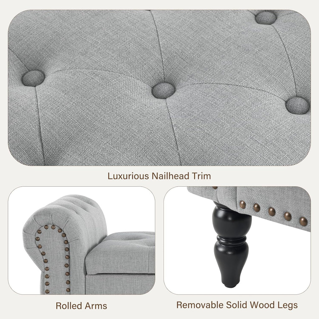 Storage Ottoman with Armrests - Faux Linen Light Grey - Rathwood Store