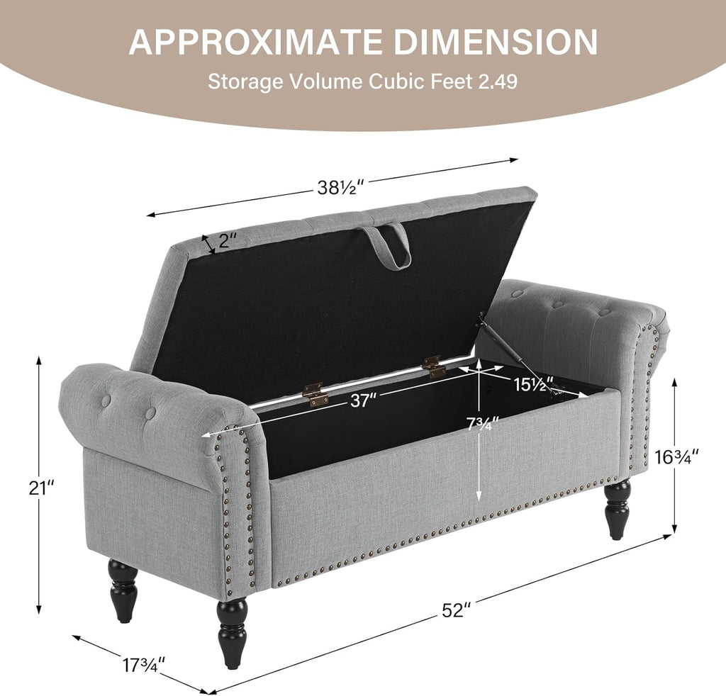 Storage Ottoman with Armrests - Faux Linen Light Grey - Rathwood Store
