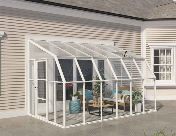 Sunroom 8 ft. x 12 ft. Solarium Kit - White Structure & Hybrid Panels - Rathwood Store