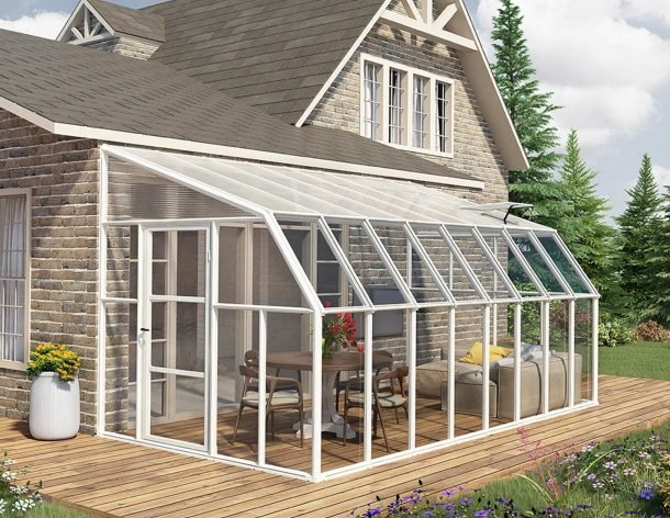 Sunroom 8 ft. x 16 ft. Solarium Kit - White Structure & Hybrid Panels - Rathwood Store