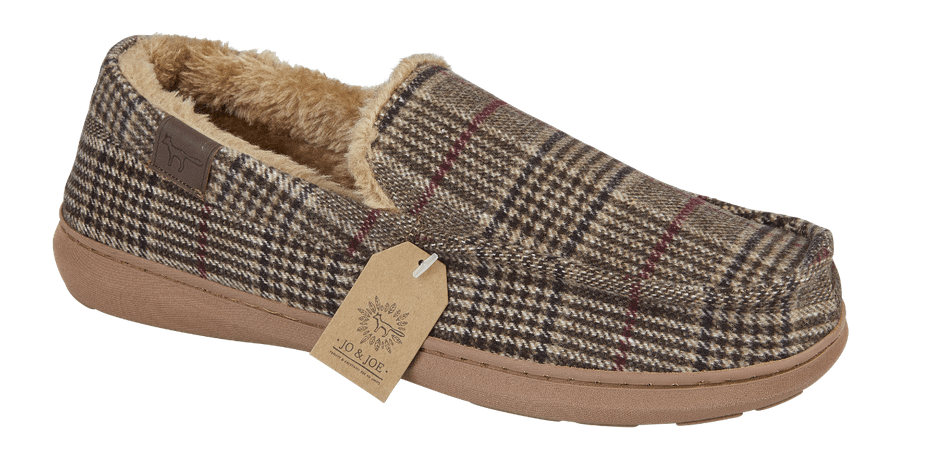 Taunton Mens Check Slippers - BROWN - Rathwood Store