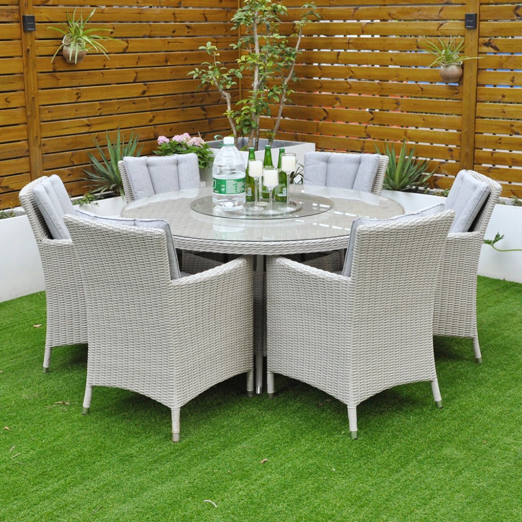 Tulum - 6 Seat Set with 135cm Round Table (White Washed) - Rathwood Store