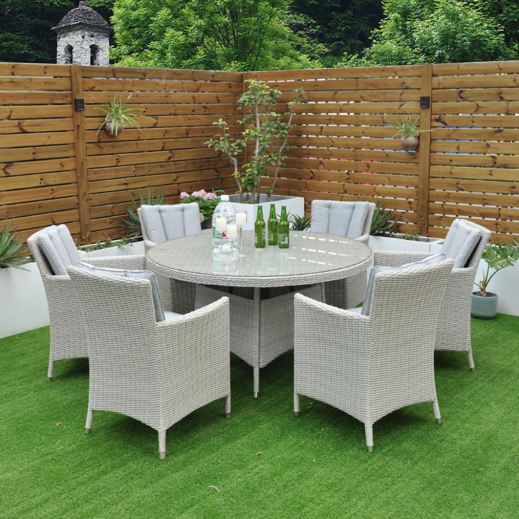 Tulum - 6 Seat Set with 135cm Round Table (White Washed) - Rathwood Store