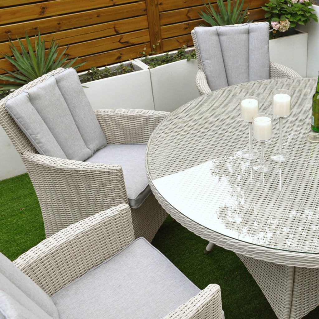 Tulum - 6 Seat Set with 135cm Round Table (White Washed) - Rathwood Store