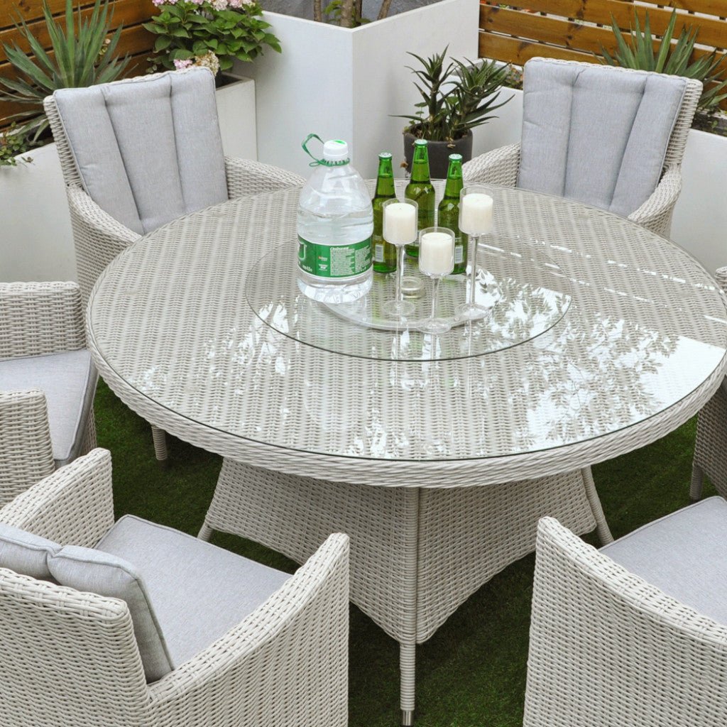 Tulum - 6 Seat Set with 135cm Round Table (White Washed) - Rathwood Store