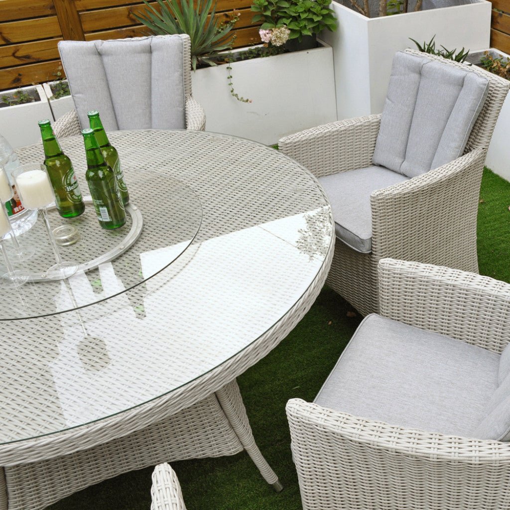 Tulum - 6 Seat Set with 135cm Round Table (White Washed) - Rathwood Store