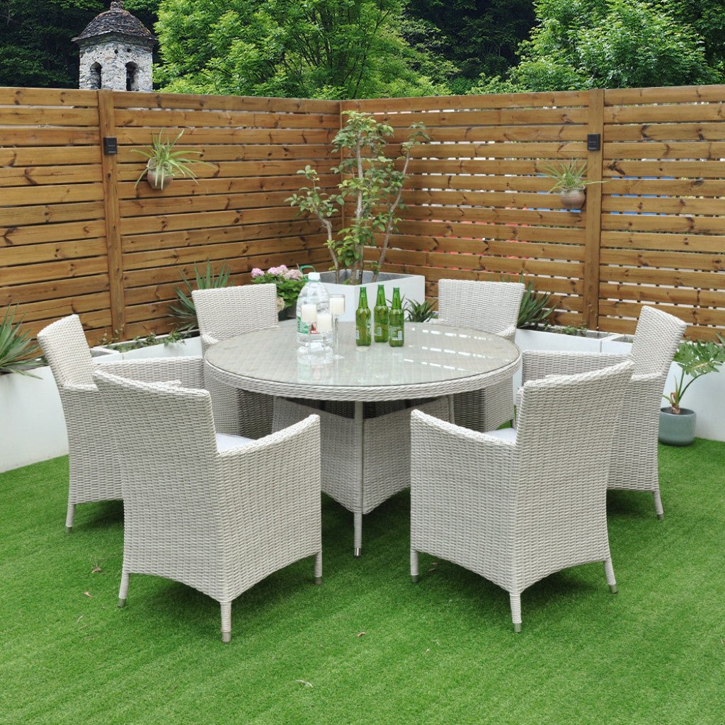 Tulum - 6 Seat Set with 135cm Round Table (White Washed) - Rathwood Store