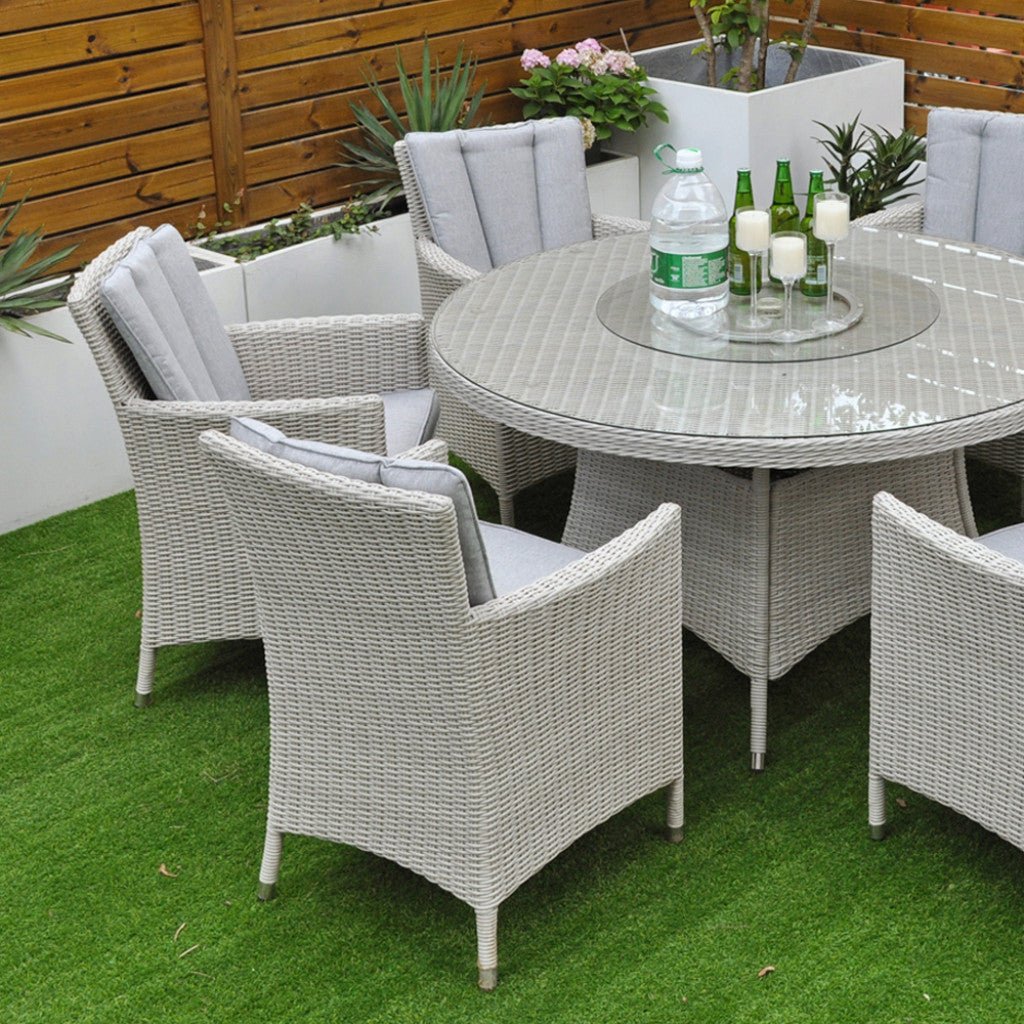 Tulum - 6 Seat Set with 135cm Round Table (White Washed) - Rathwood Store