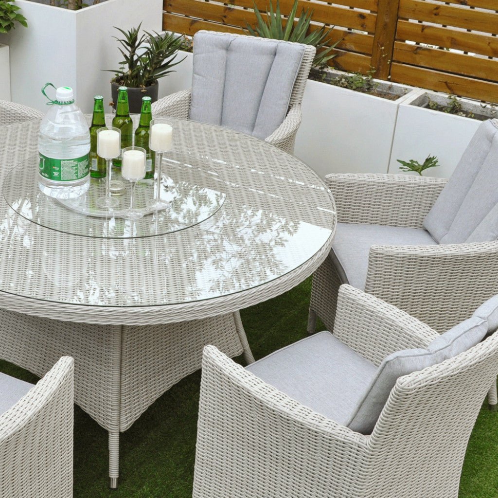 Tulum - 6 Seat Set with 135cm Round Table (White Washed) - Rathwood Store