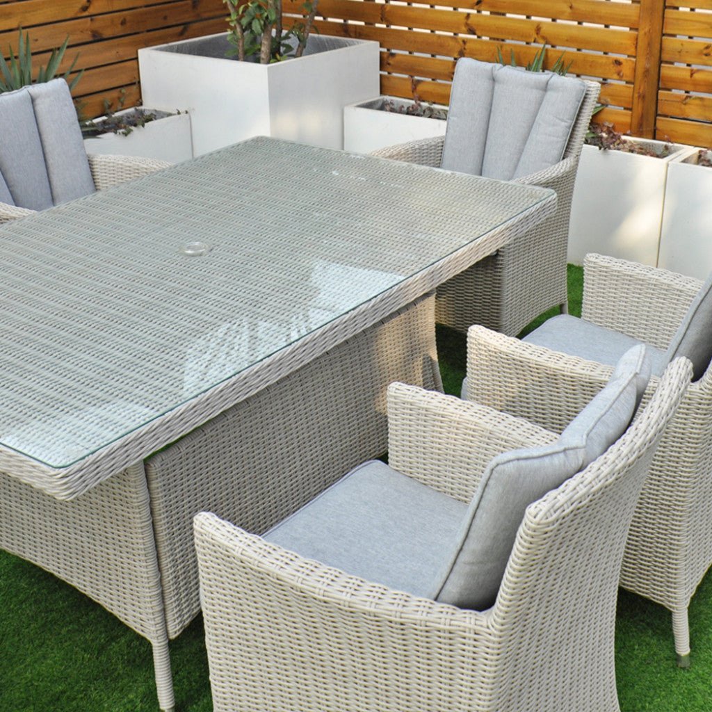 Tulum - 6 Seat Set with 160cm Rectangular Table (White Washed) - Rathwood Store
