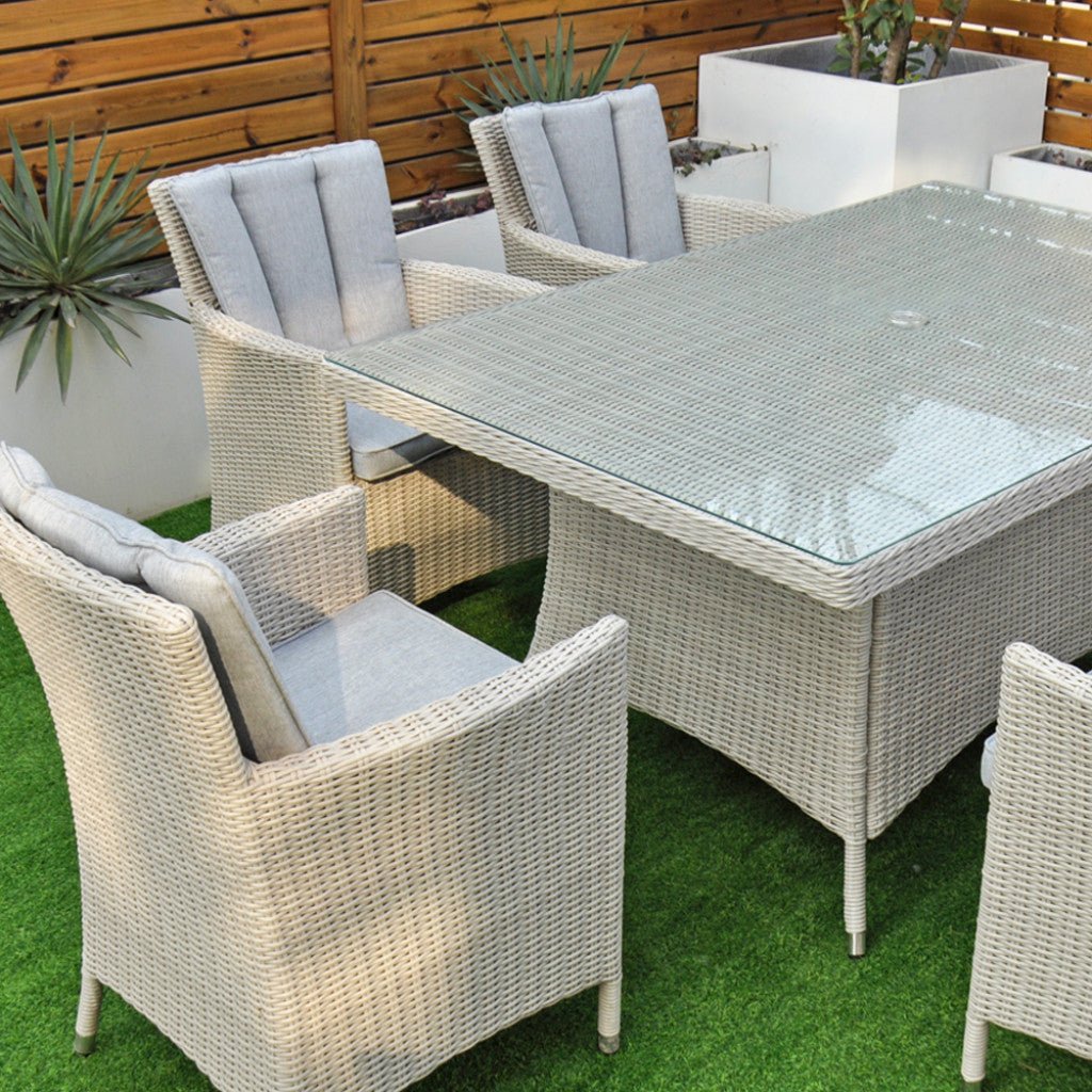 Tulum - 6 Seat Set with 160cm Rectangular Table (White Washed) - Rathwood Store
