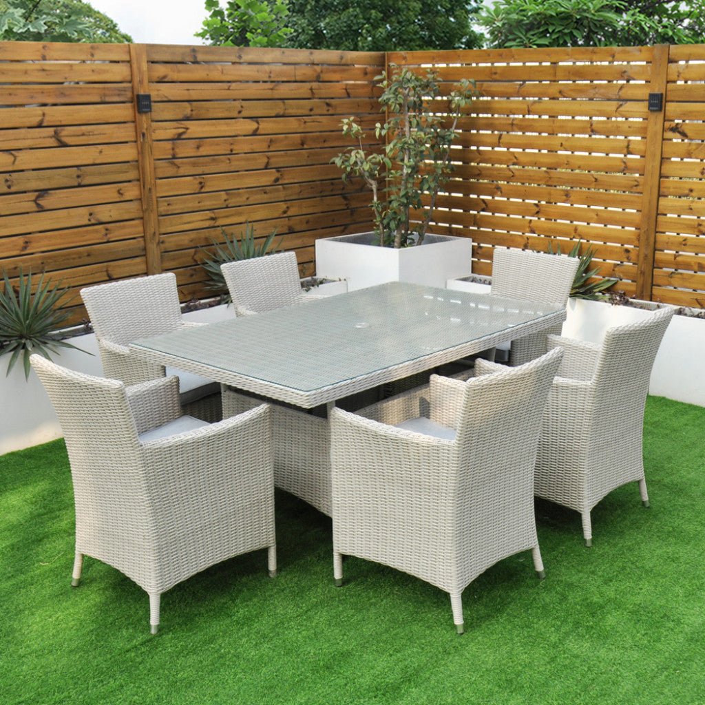 Tulum - 6 Seat Set with 160cm Rectangular Table (White Washed) - Rathwood Store