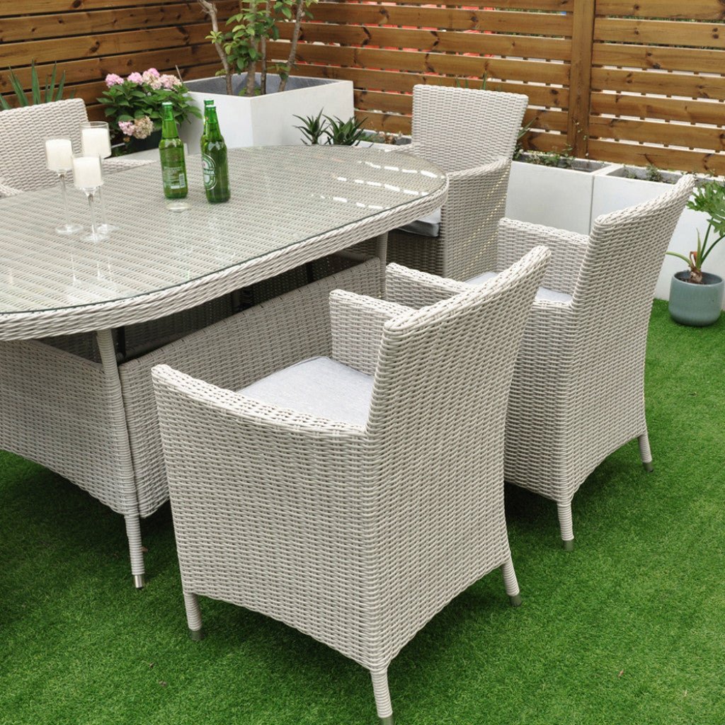Tulum - 6 Seat Set with 180cm Oval Table (White Washed) - Rathwood Store