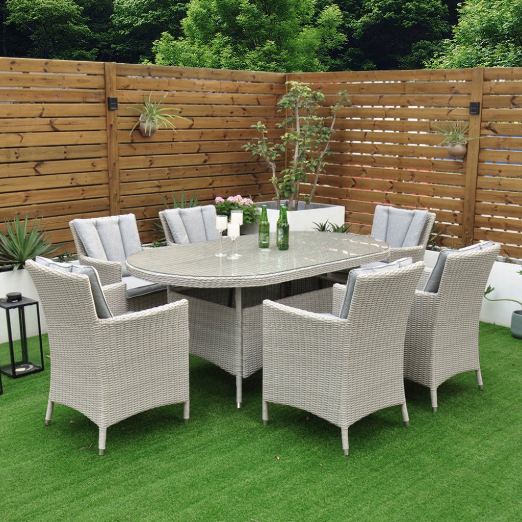 Tulum - 6 Seat Set with 180cm Oval Table (White Washed) - Rathwood Store