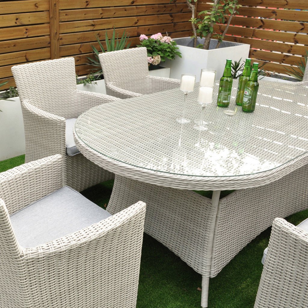 Tulum - 6 Seat Set with 180cm Oval Table (White Washed) - Rathwood Store