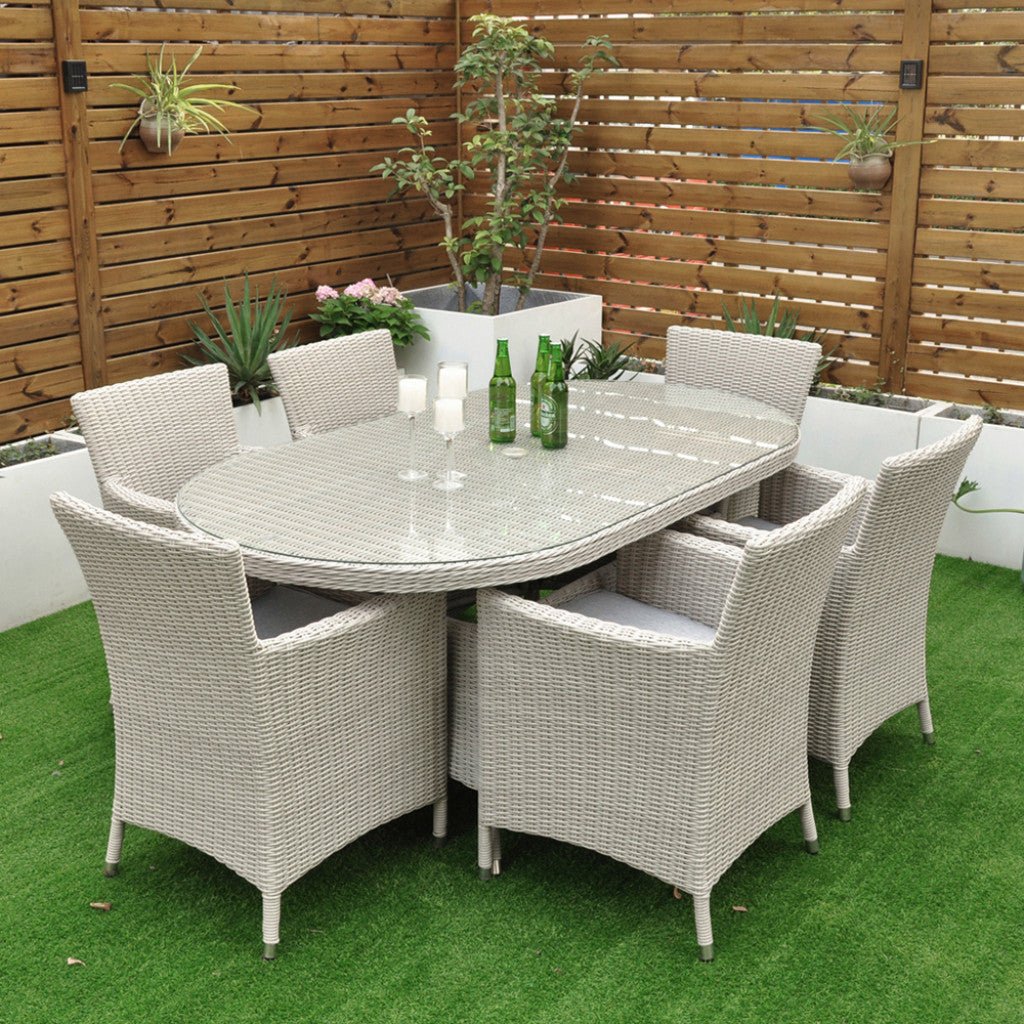 Tulum - 6 Seat Set with 180cm Oval Table (White Washed) - Rathwood Store