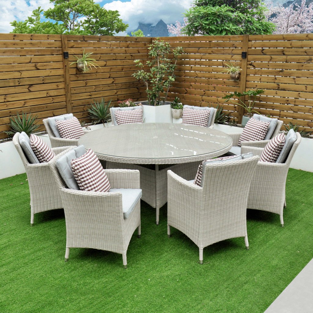 Tulum - 8 Seat Set with 170cm Round Table (White Washed) - Rathwood Store