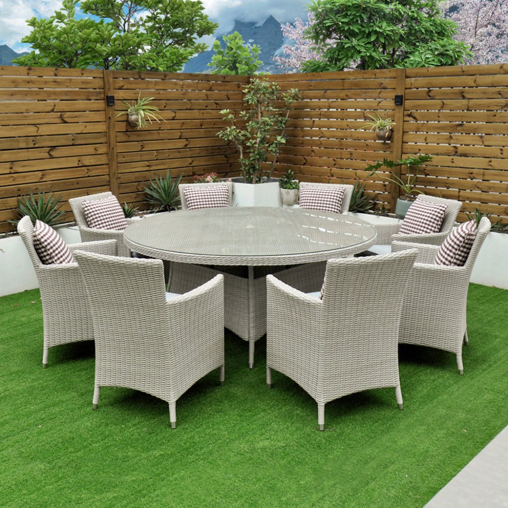 Tulum - 8 Seat Set with 170cm Round Table (White Washed) - Rathwood Store