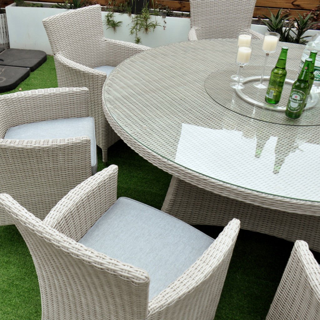 Tulum - 8 Seat Set with 170cm Round Table (White Washed) - Rathwood Store