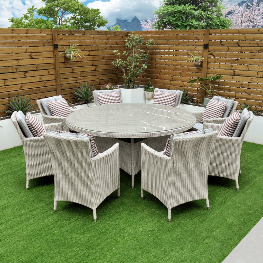 Tulum - 8 Seat Set with 170cm Round Table (White Washed) - Rathwood Store