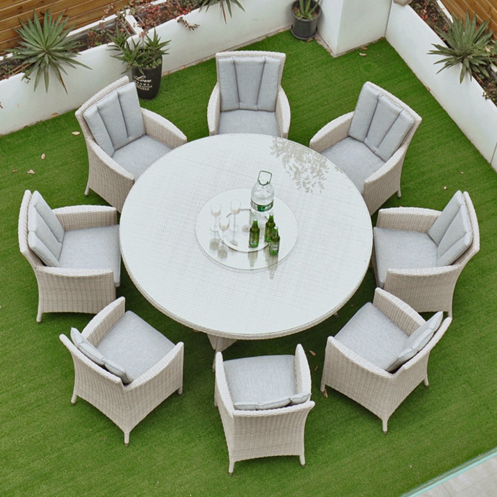 Tulum - 8 Seat Set with 170cm Round Table (White Washed) - Rathwood Store