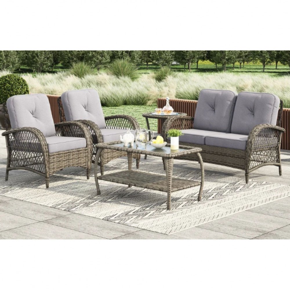 Valenza - Outdoor Lounge Set with Grey Cushions (Brown) - Rathwood Store