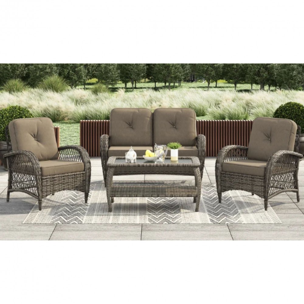 Valenza - Outdoor Lounge Set with Khaki Cushions (Brown) - Rathwood Store