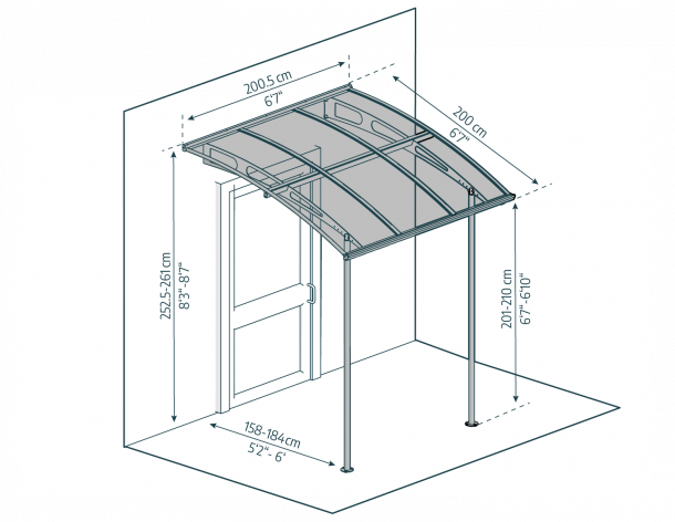 Vega 7 ft. x 7 ft. Door Awning Kit - Grey Structure & clear Panels - Rathwood Store