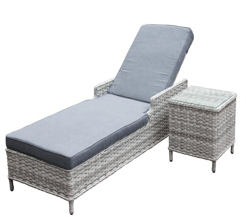 Wroxham Lounger & Coffee Table Set - Wide Lt Grey Weave/Grey - Rathwood Store