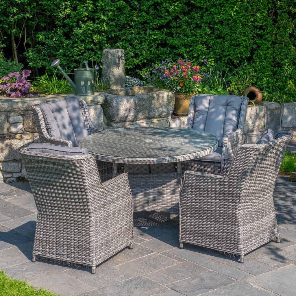Yale - 4 Seat Set with 120cm Round Table (Grey Cushions) - Rathwood Store