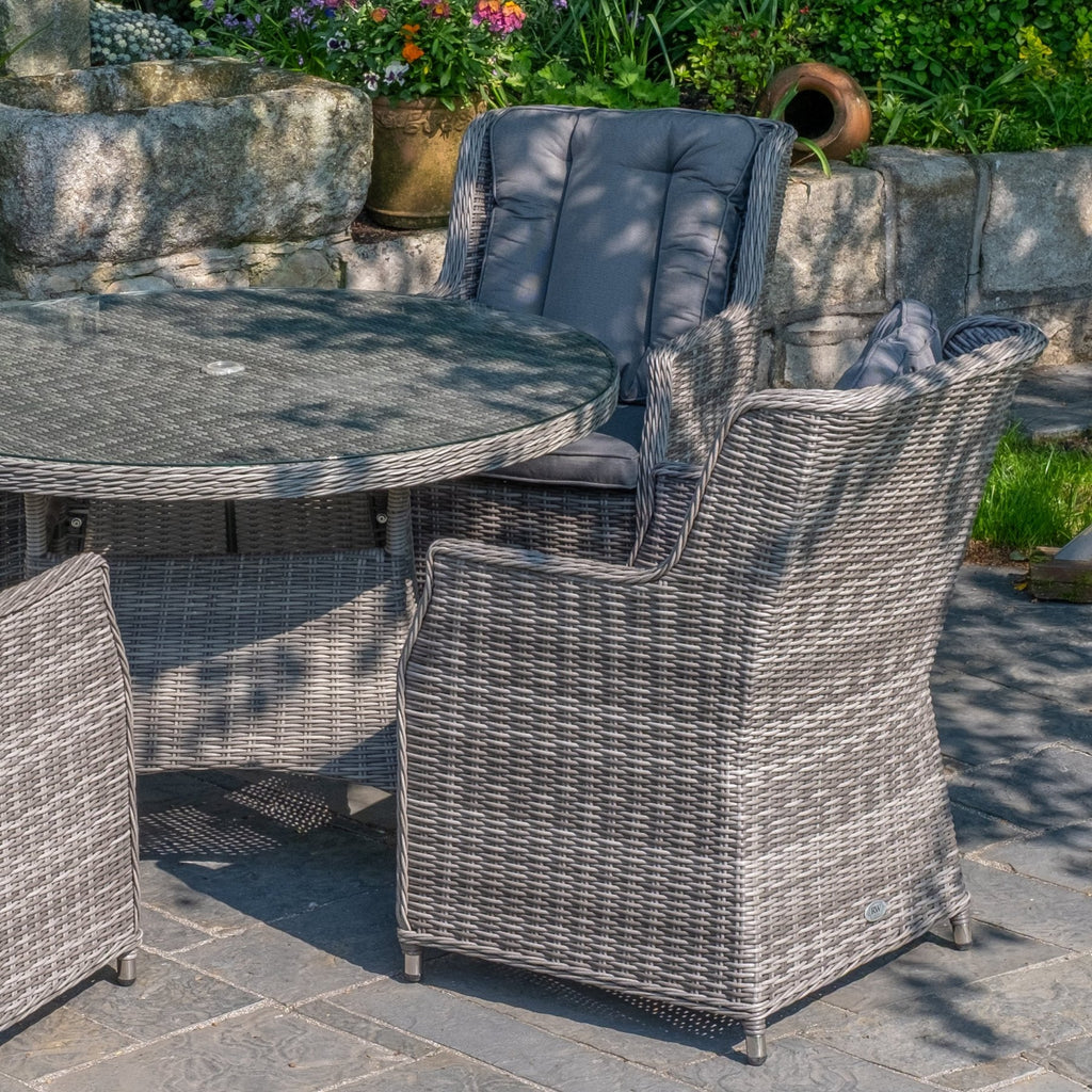 Yale - 4 Seat Set with 120cm Round Table (Grey Cushions) - Rathwood Store