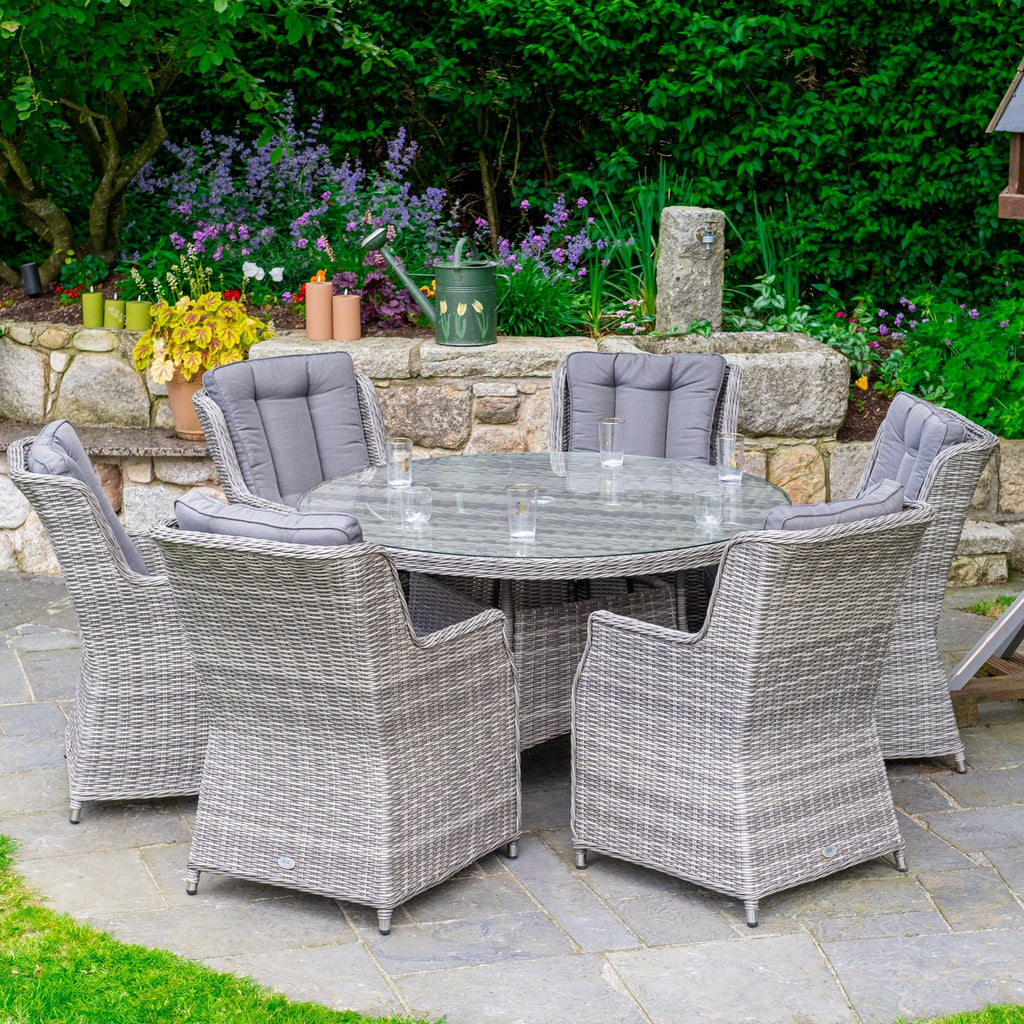 Yale - 6 Seat Set with 135cm Round Table (Grey Cushions) - Rathwood Store