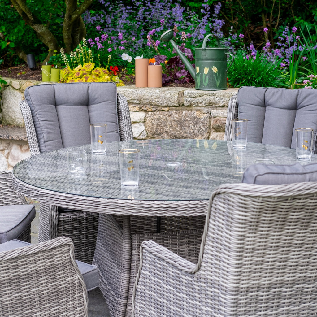 Yale - 6 Seat Set with 135cm Round Table (Grey Cushions) - Rathwood Store